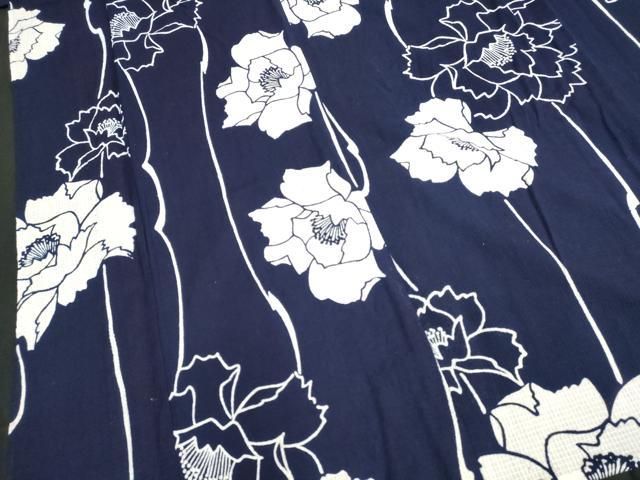 平和屋着物∴夏物 浴衣 綿紅梅 藍 型染め 花間道 綿 逸品