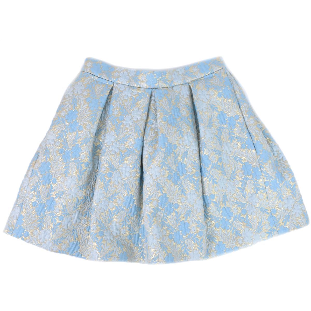本物 プラダ PRADA フラワー 花柄 スカート ボトムス 40 ウール コットン ポリエステル メタルファイバー ブルー 衣類 洋服 フォロー割