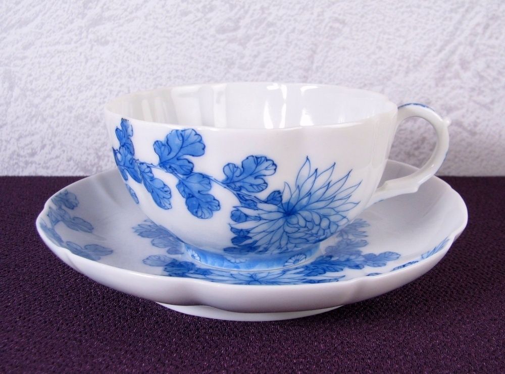 明治工芸　加藤五輔　美濃焼　染付 トリオ　輸出品　里帰り 明治工芸 大日本美濃 加藤五輔製 輸出品 里帰り 染付細密画