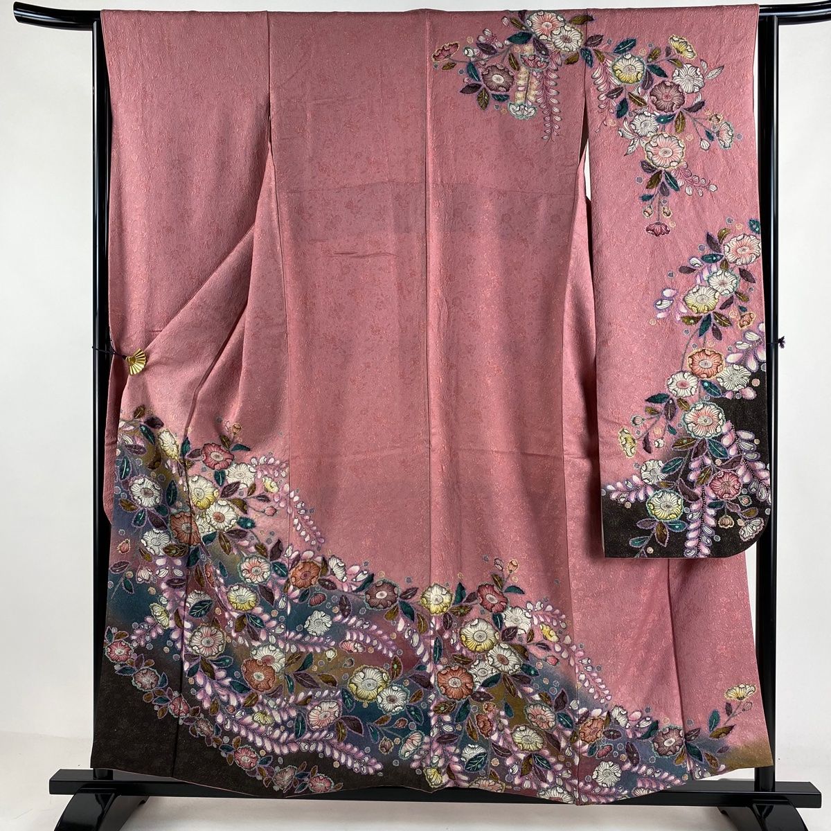 振袖 秀品 154cm 64cm 正絹 【中古】 振袖 身丈154cm 裄丈64cm M 袷 辻が花柄 金通し 染め分け ピンク 正絹