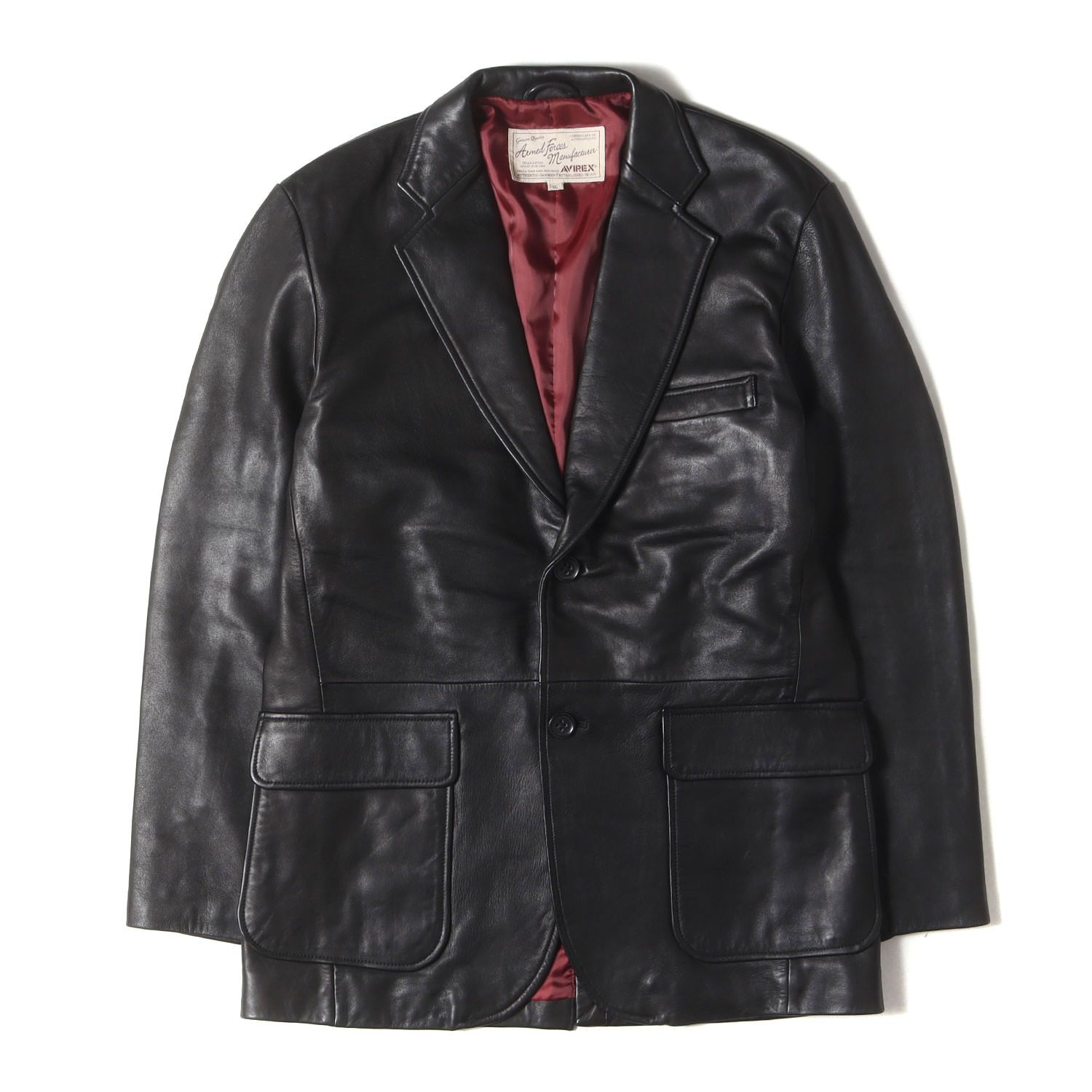 AVIREX アヴィレックス ジャケット ブラック 黒 サイズ XL シープスキンレザー 2つボタン テーラードジャケット SHEEP 2BUTTON TAILOERD JACKET アウター ブレザー ブルゾン 上着 メンズ
