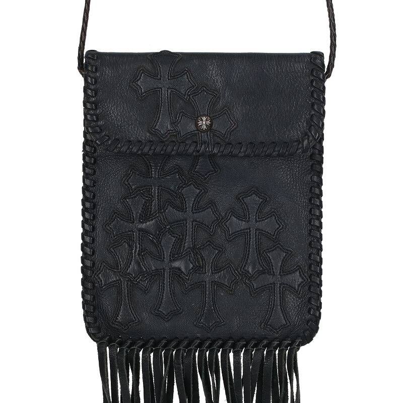 クロムハーツ  BAG-FLAT HIPPIE w/FRINGE /ヒッピー フリンジ装飾レザーショルダーバッグ メンズ クロムハーツ BAG-FLAT HIPPIE w/FRINGE /ヒッピー フリンジ装飾レザー