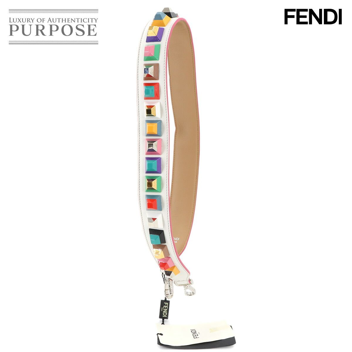 フェンディ FENDI スタッズ ストラップユー ショルダー ストラップ レザー ホワイト マルチ 8AV077 90279337