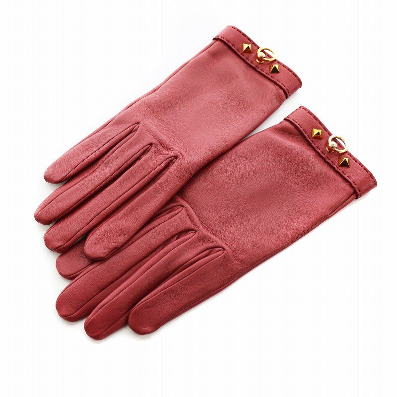 エルメス HERMES 手袋 グローブ ラムレザー 羊革 スタッズ 絹 シルク S