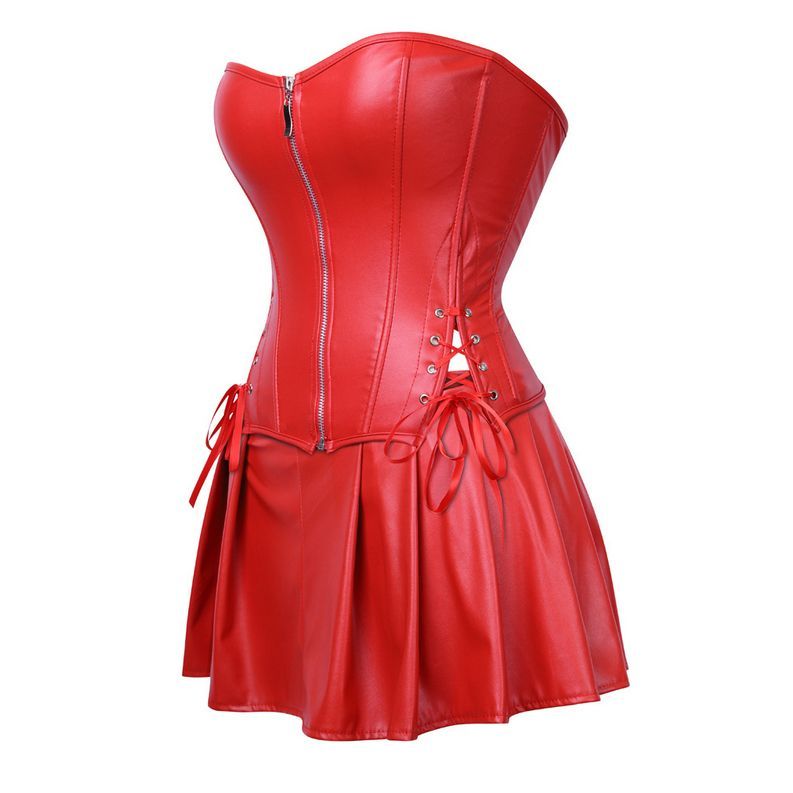 n58RD【S～5XLサイズ】フェイクレザー コルセット フロント