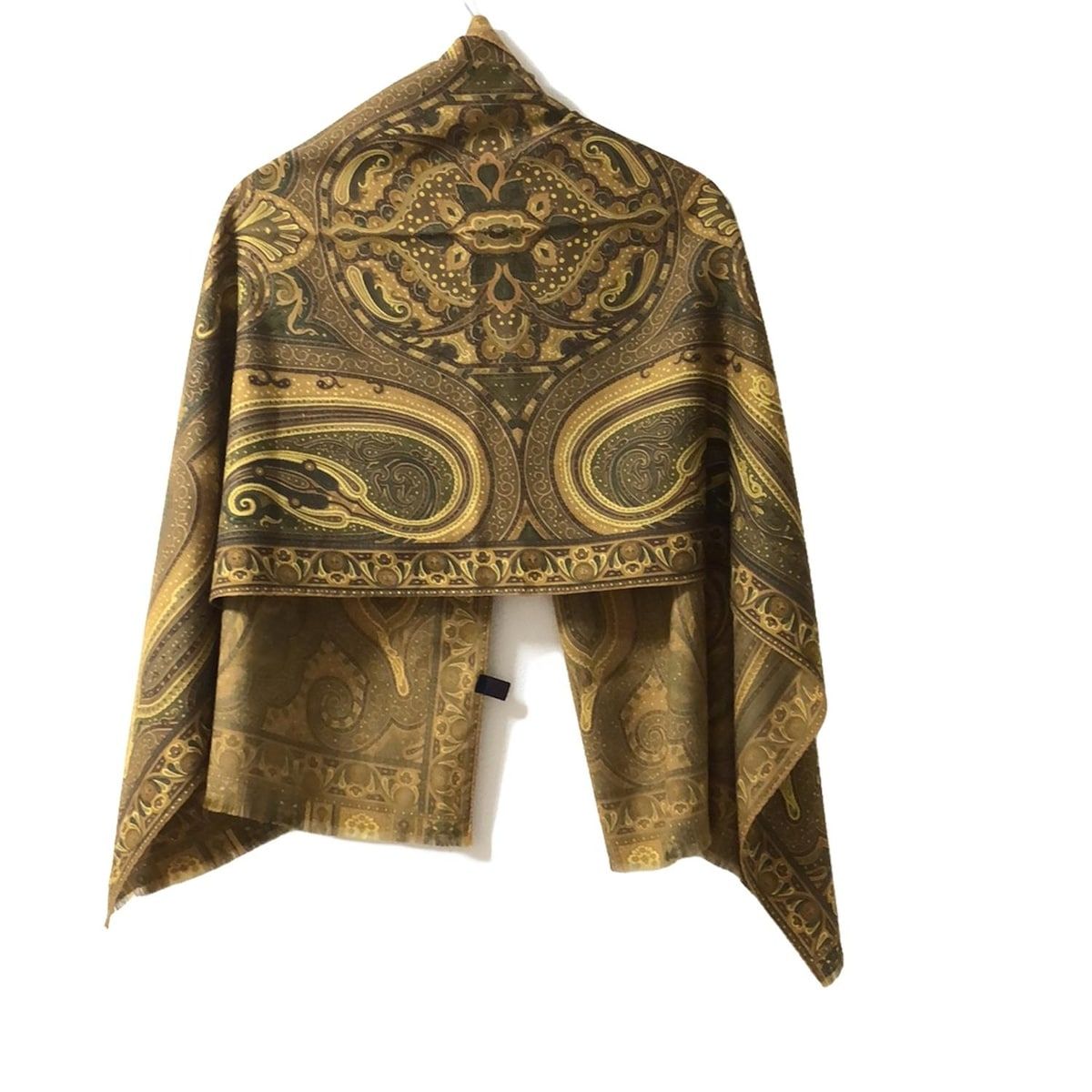 ETRO エトロ ストール ショール - ダークブラウン×イエロー×マルチ ペイズリー柄 ウール シルク