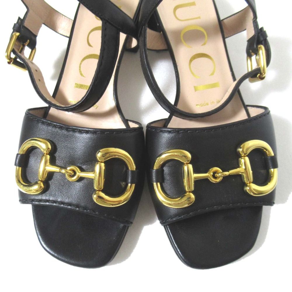 美品 GUCCI グッチ レザー ホースビット アンクルストラップ サンダル
