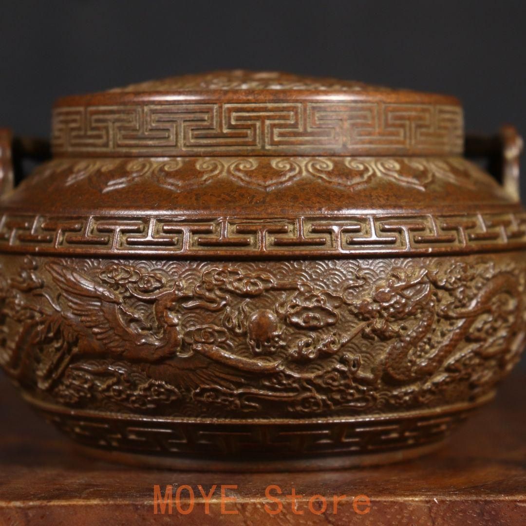 銅製 龍鳳暖手炉 香炉 室内檀香炉 香道具 装飾品 工芸品 置物