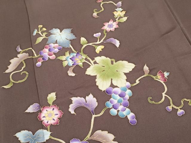 平和屋本店□極上 岡重謹製 OKAJIMA 訪問着 単衣 葡萄蔦の葉文 金彩