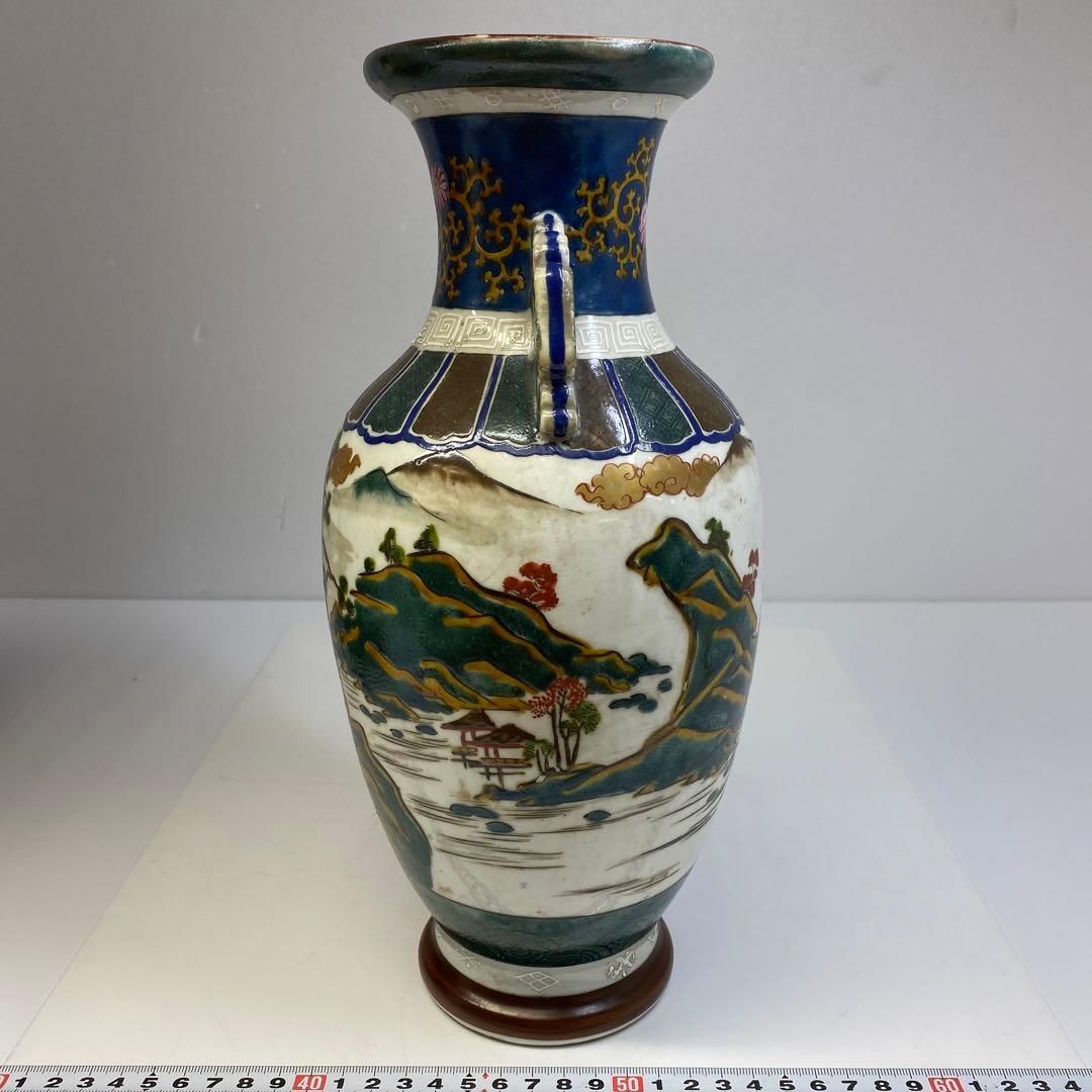 時代 青九谷 花瓶 木箱付 高さ31㎝ 東Y6-0708①タカオ 【公式通販】