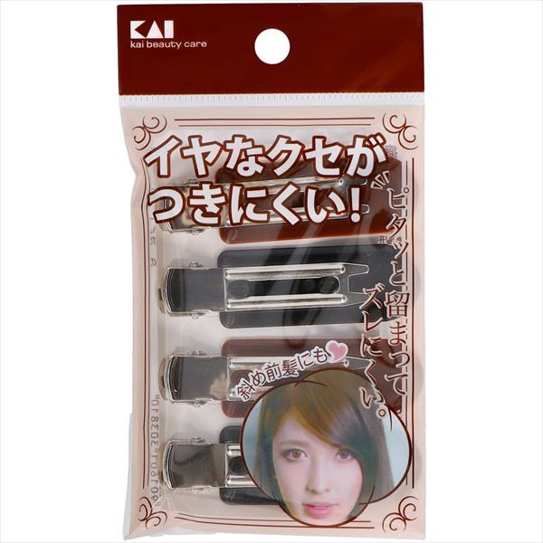 【まとめ買い-12点セット】ＫＱ３１３１癖がつきにくい前髪クリップ　黒茶　４Ｐ 【 貝印 】 【 スタイリング 】