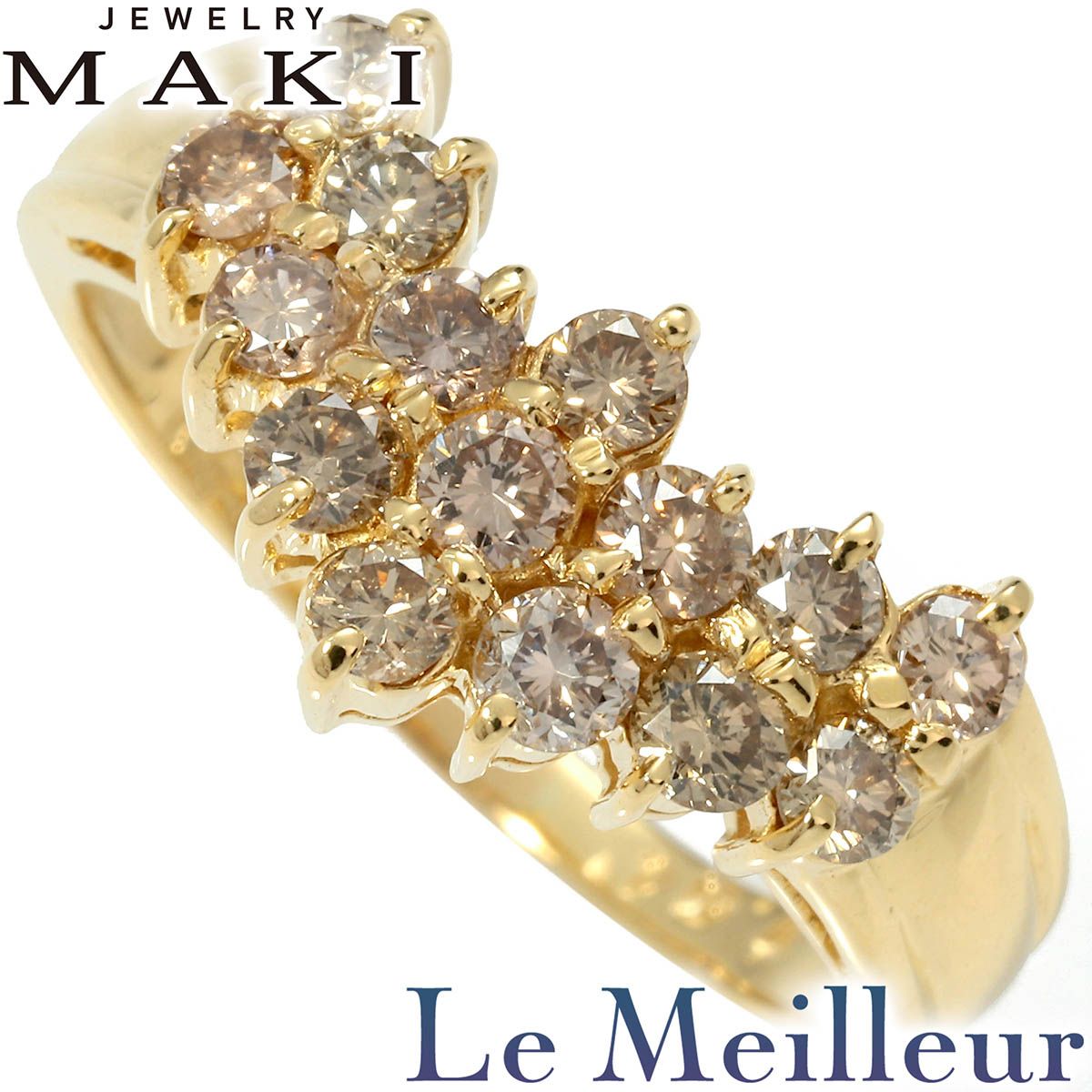 ジュエリーマキ MAKI V字リング 指輪 ダイヤモンド 1.04ct K18YG 15号 