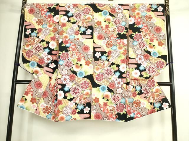 平和屋着物●小振袖 二尺袖 道長花鞠文 橘 黒地 金彩 DAAX1965op