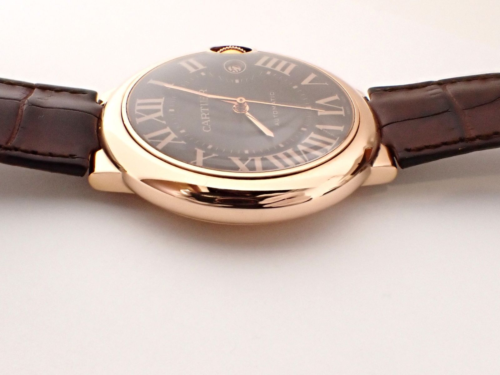 Cartier(カルティエ)自動巻き ウォッチ バロンブルーLM W6920037 腕時計 K18PG/革 ピンクゴールド レザー AT ブラウン文字盤