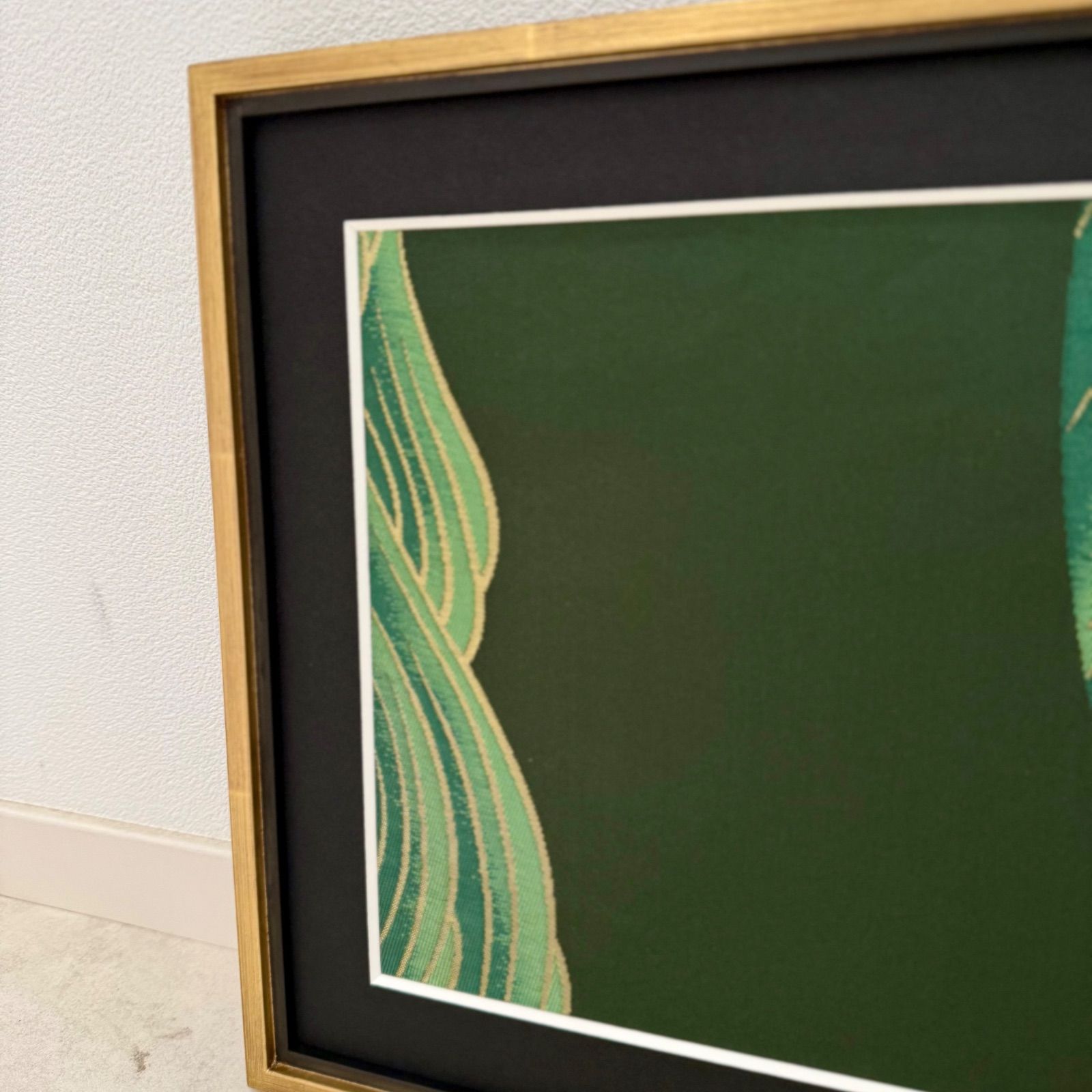 京都帯屋さん フレーム入りシルク織物アート KENZO波紋 緑