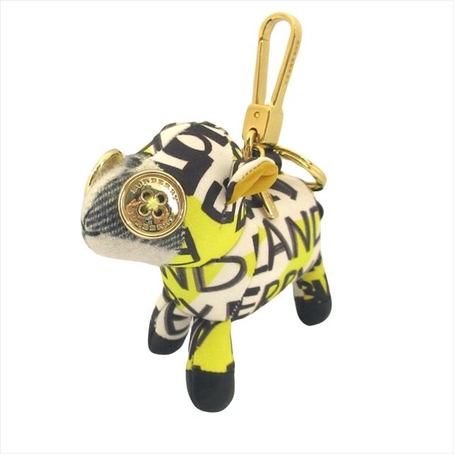 バーバリー BURBERRY グラフィティ アニマル バッグチャーム キーホルダー ツイル レザー ロゴ 黄 イエロー ゴールド メンズ レディース◆５