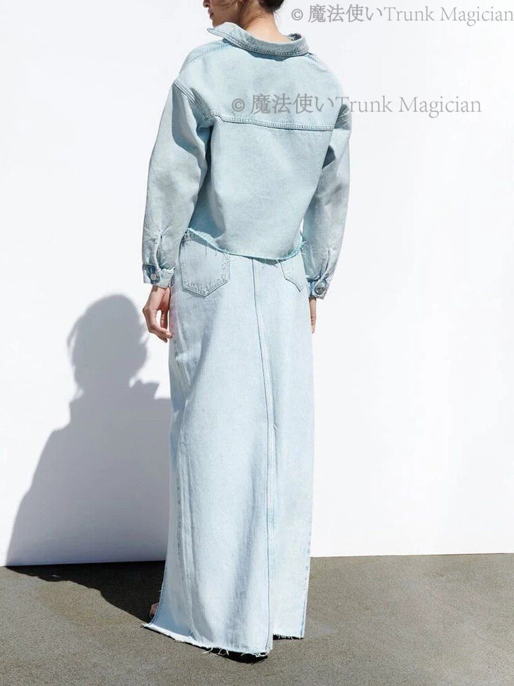 デニム セットアップ ロングスカート ジャケット 深めスリット CCVZ1026P070