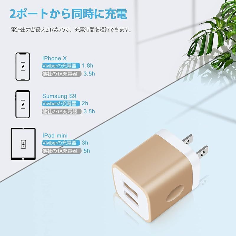 【新品】 Viviber 2ポート充電器 usb 充電器【2個セット】PSE認証 iPhone 充電コンセント コンパクトアダプター スマホ充電器 アイホン充電アダプター iPhone&Android対応 iPhone 15シリーズ/GALAXY/ゲーム機 0