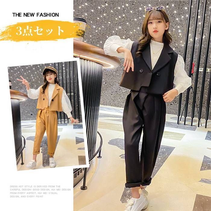 子供服 スーツ 女の子 子供スーツ セットアップ 韓国風 子ども服 入学式 フォーマル パンツスーツ 女の子 ブラウス 3点セット 長袖 七五三 卒園式 フォーマルスーツ 撮影 発表会 お出かけ 74GS