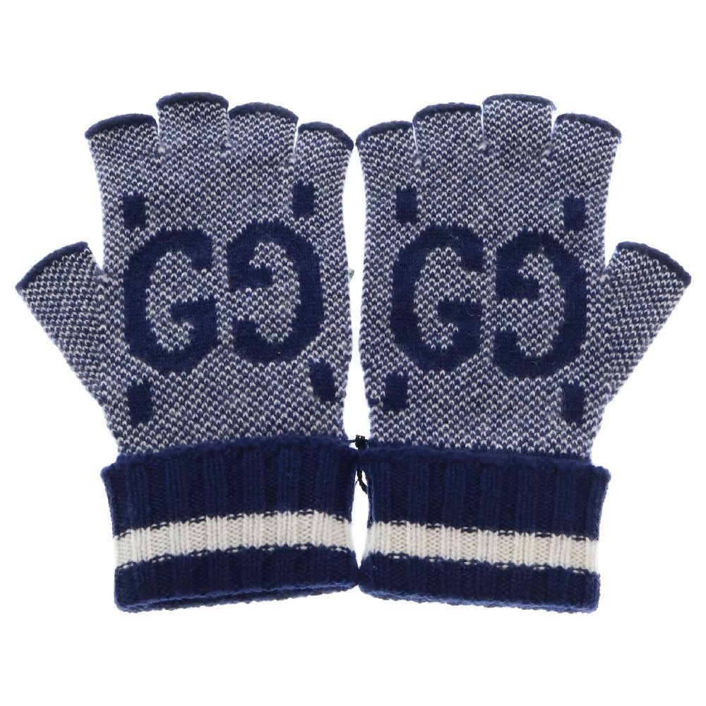 GUCCI (グッチ) カシミア フィンガーレスグローブ 手袋 ネイビー 726586 4GABX