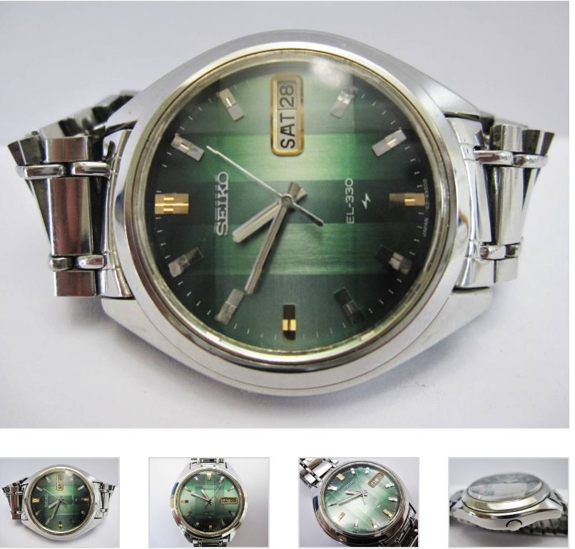 SEIKO/セイコー 3303-8110 EL-330 グリーン文字盤 カットガラス 3針デイデイトQZ ジャンク品