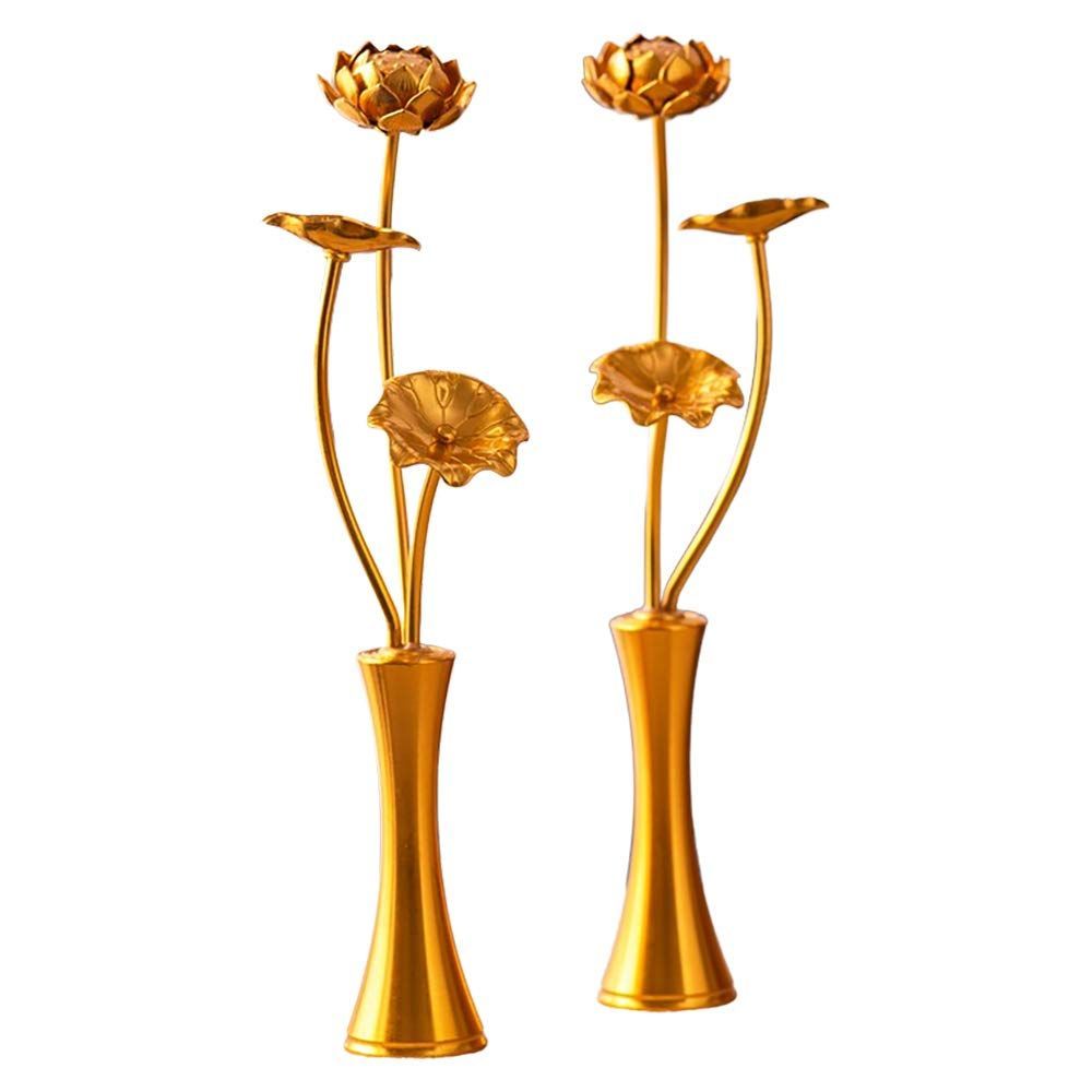 Size M-g en RAYWILL 常花 蓮花 仏花 蓮華 お盆用品 蓮の花 はすはな 仏具 仏壇用の仏具 ロータス 蓮 花びん付き 花立付き 左右一対 金メッキ 金色 造花 枯れない 仏壇 仏前 法事 法要 お盆 命日 飾り お彼岸 お花 お供え