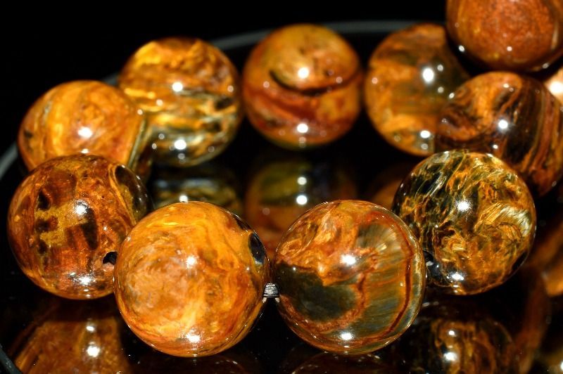 １点物 嵐の石 高品質 ゴールデンブルーピーターサイト 13mm ブレスレット パワーストーン 天然石 _MB176