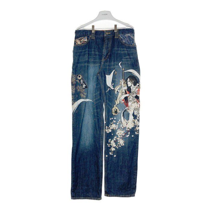 抜刀娘 バットウムスメ DIVINE RETRIBUTION 刺繍 桜 デニムパンツ インディゴ size34