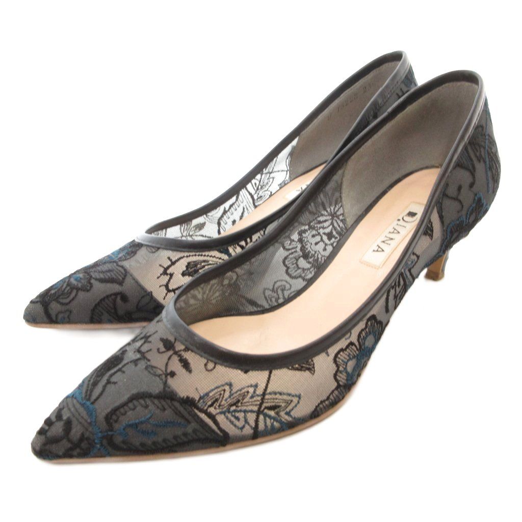 美品ダイアナ パンプス 23.5cm 黒 レース パンプス23.5cm 美品】DIANA