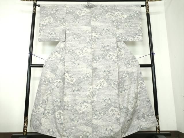平和屋着物○小千谷紬 本真綿紬 切嵌花文 小田急百貨店扱い 反端