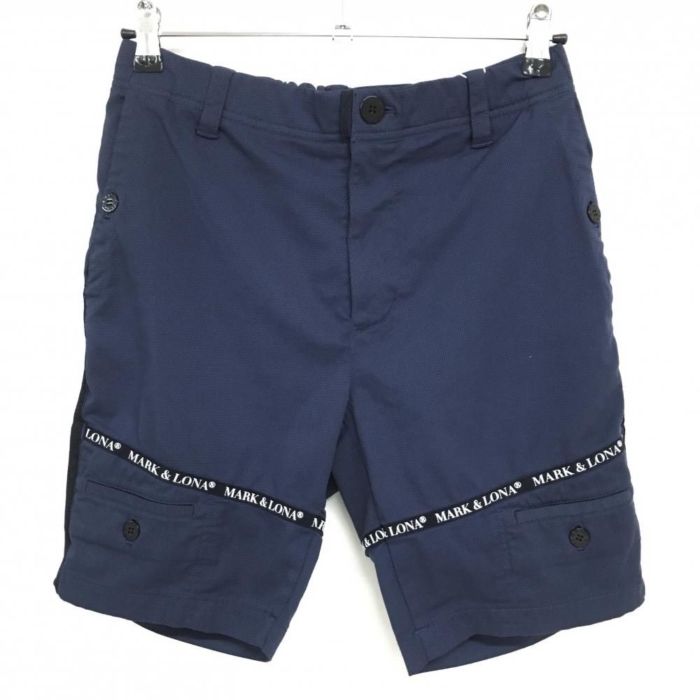 価格 マークアンドロナ ハーフパンツ ネイビー 織生地 ロゴテープ メンズ 44 S ゴルフウェア 2025年 木村拓哉着用モデル MARK＆LONA