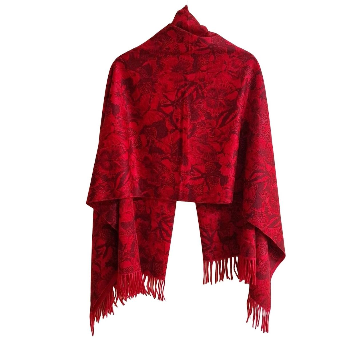 VALENTINO バレンチノ ストール ショール - レッド バタフライ 蝶 カシミヤ