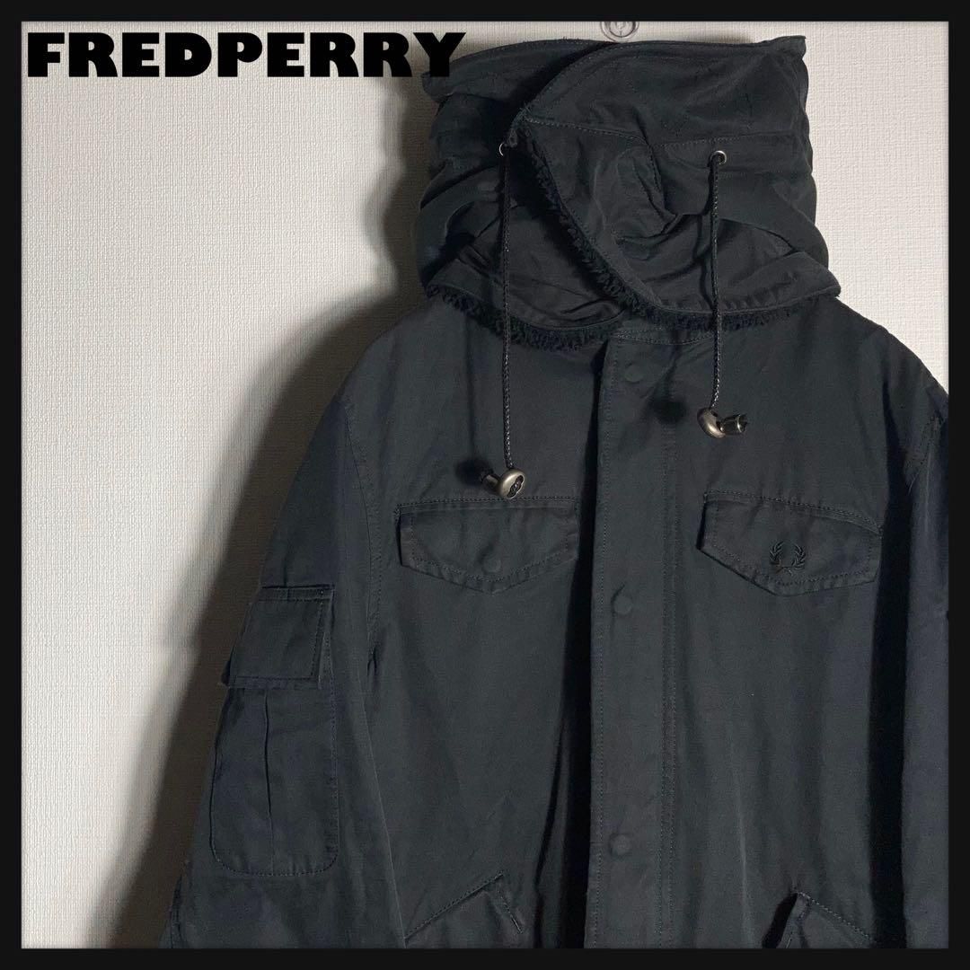 【人気Lサイズ】FREDPERRY コート 刺繍ロゴ 黒 フード取り外し可 人気Lサイズ】FREDPERRY コート 刺繍ロゴ 黒 フード取り外し可