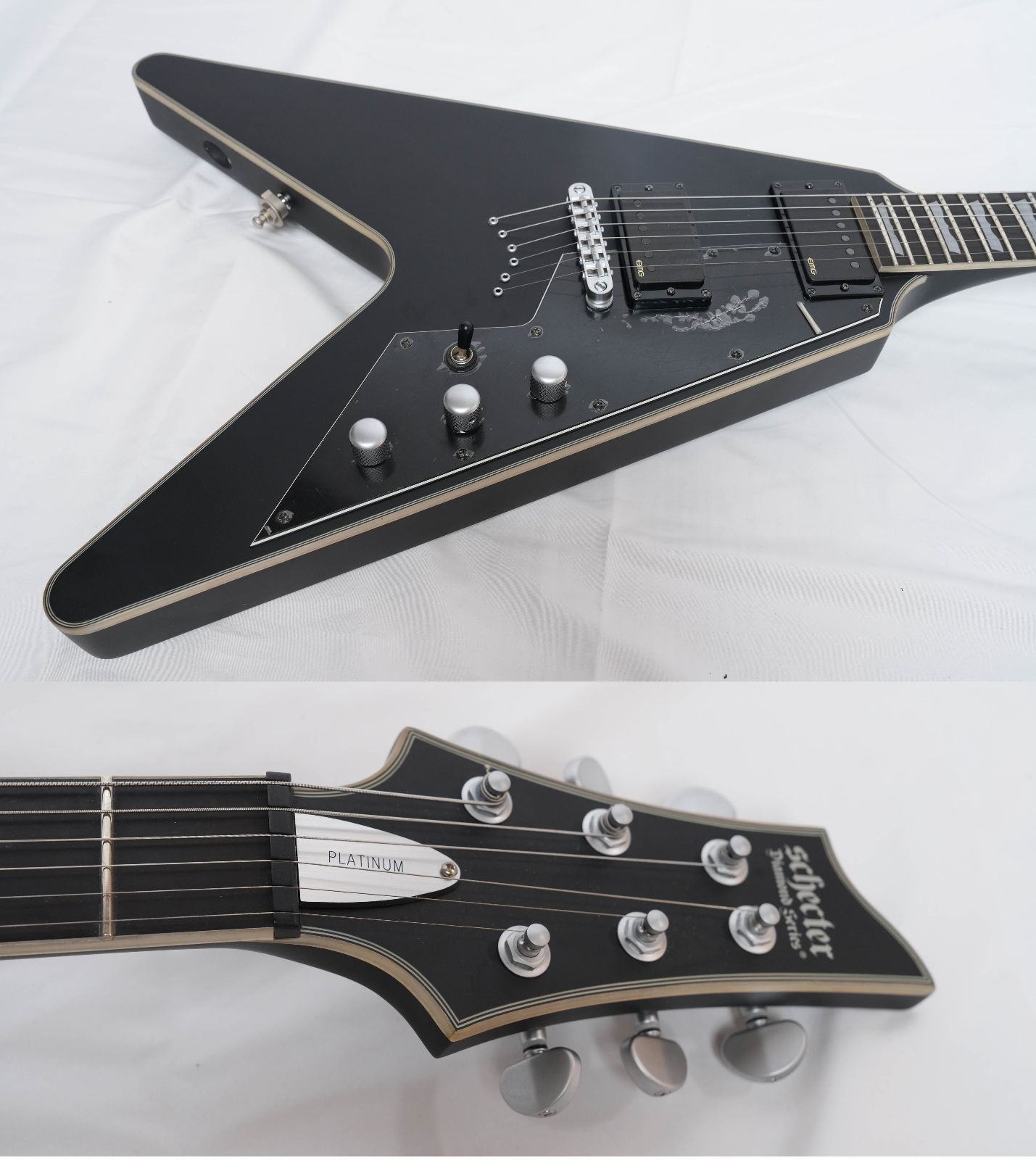 ☆SCHECTER☆PLATINUM Seriese V-1 Satin Black Flying V EMG