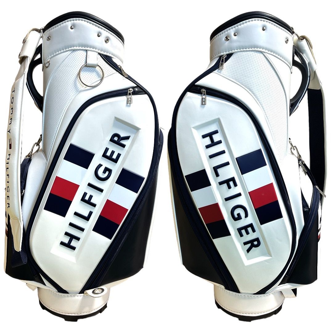 美品 TOMMY HILFIGER GOLF キャディバッグ 9型 6分割口枠 フラッグ カードタイプ ホワイト トリコロール 刺繍 ロゴ 本格 軽量  アスリート オシャレ 合成皮革 PU素材 トミーヒルフィガー トミー ゴルフ ゴルフバック キャディバッグ - メルカリ