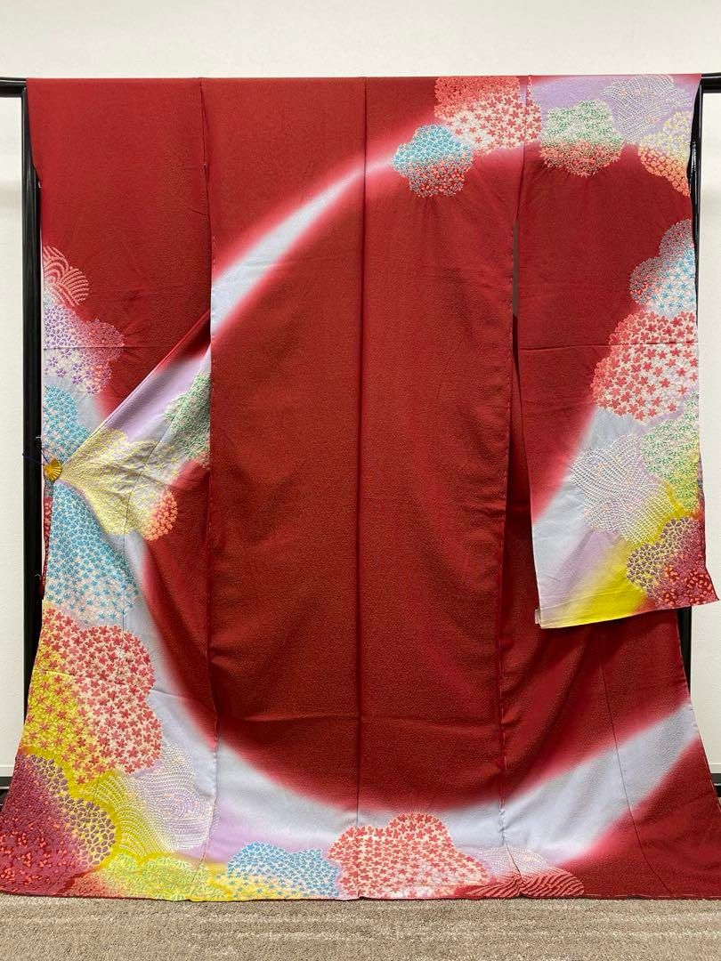 振袖 仮絵羽 舞台衣装 滝泰 金通し 相良刺繍 正絹 未仕立て品 八掛付き 