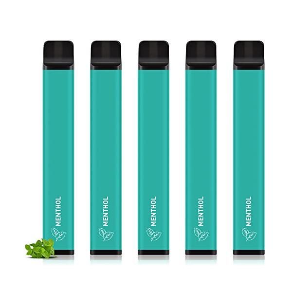 電子タバコ 使い捨て 7500回吸引可能 ミント メンソール配合5本セット 大容量 持ち運び シーシャ 水蒸気タバコ VAPE 節煙