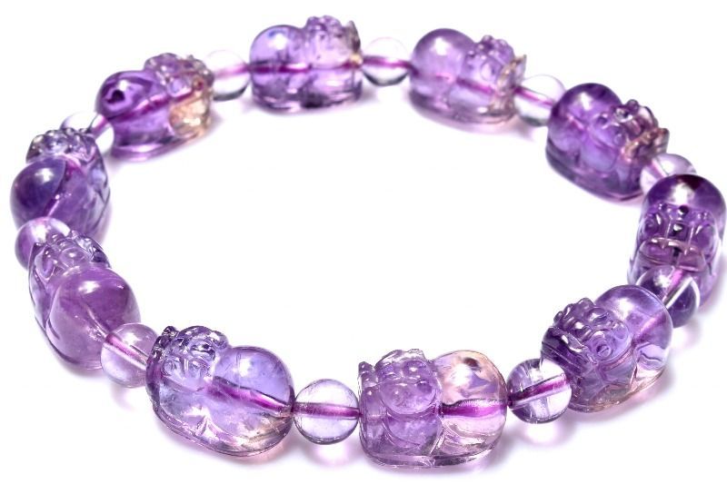 １点物 繊細彫刻 アメトリン 14x9-9.5 丸玉6.5 mm 貔貅彫刻 ブレスレット パワーストーン 天然石 _MA9465