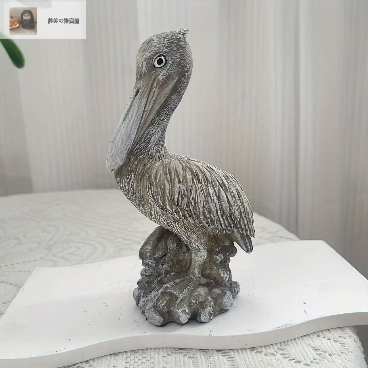 【美品】トリ　鳥　ペリカン　木彫り　置物　インテリア　工芸品　美術品　A3175 新品・未使用】置物 オブジェ ガーデンオーナメント ガーデン