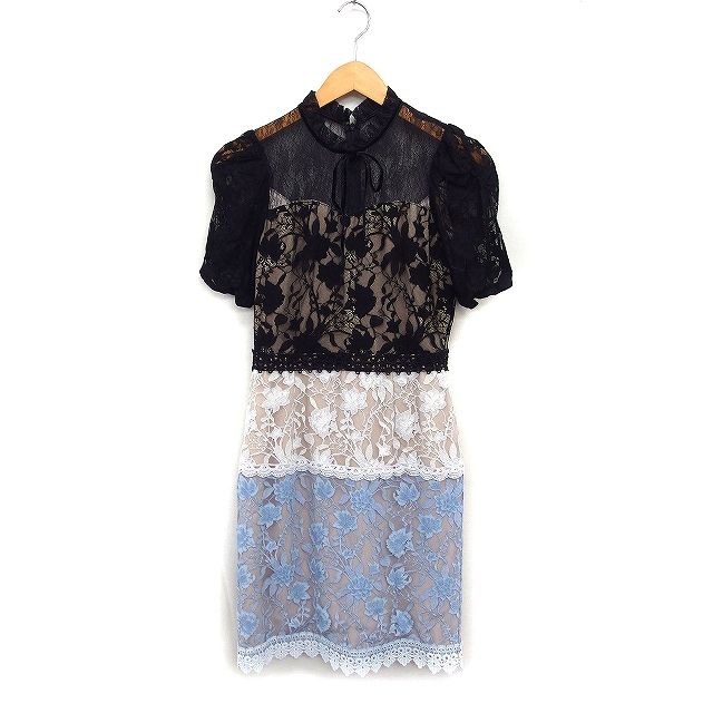 エミリアウィズ EmiriaWiz 配色 レース ワンピース ドレス 半袖 ひざ丈  