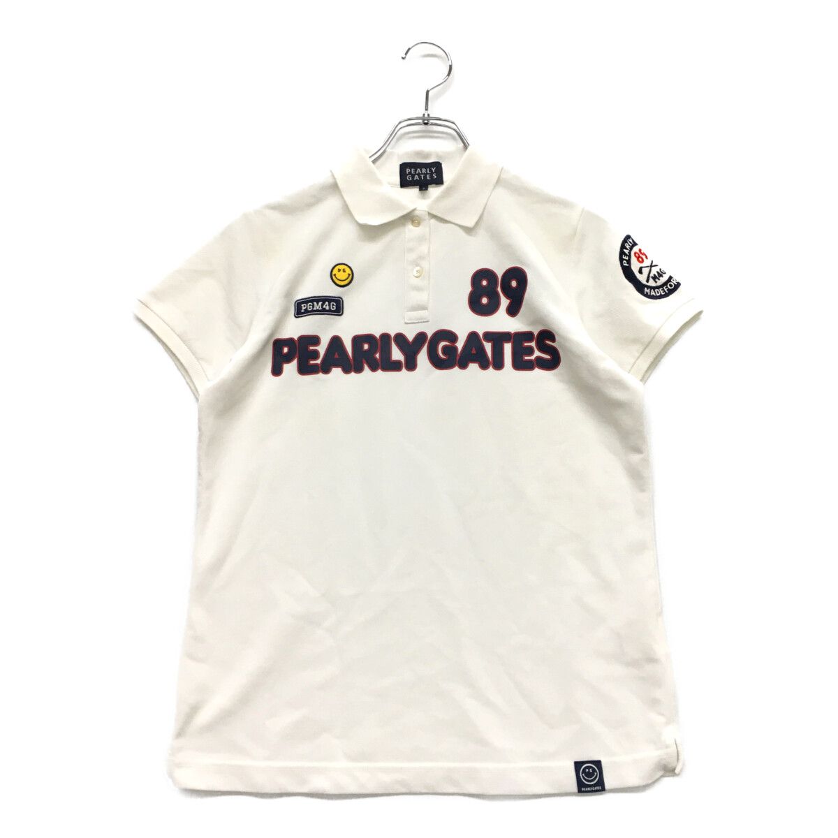 PEARLY GATES サイズ1 レディース ポロシャツ 花柄 白とネイビー PEARLY GATES サイズ1 レディース ポロシャツ 花柄 白とネイビー