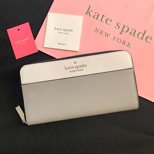 ケイトスペード 長財布 バイカラー グレー - メルカリ