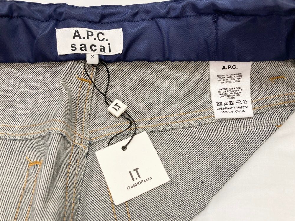 サカイ Sacai × A.P.C Pantalon Haru アーペーセー 21SS ストレートデニム デニム 無地 ネイビー Sサイズ 101MB-455