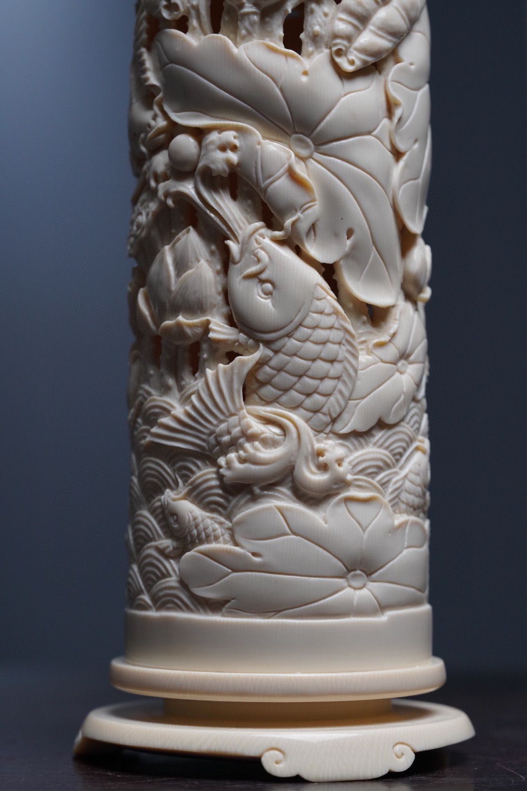 天然マンモス牙美しい手作り彫刻一鷺蓮昇香筒 - リラクゼーション