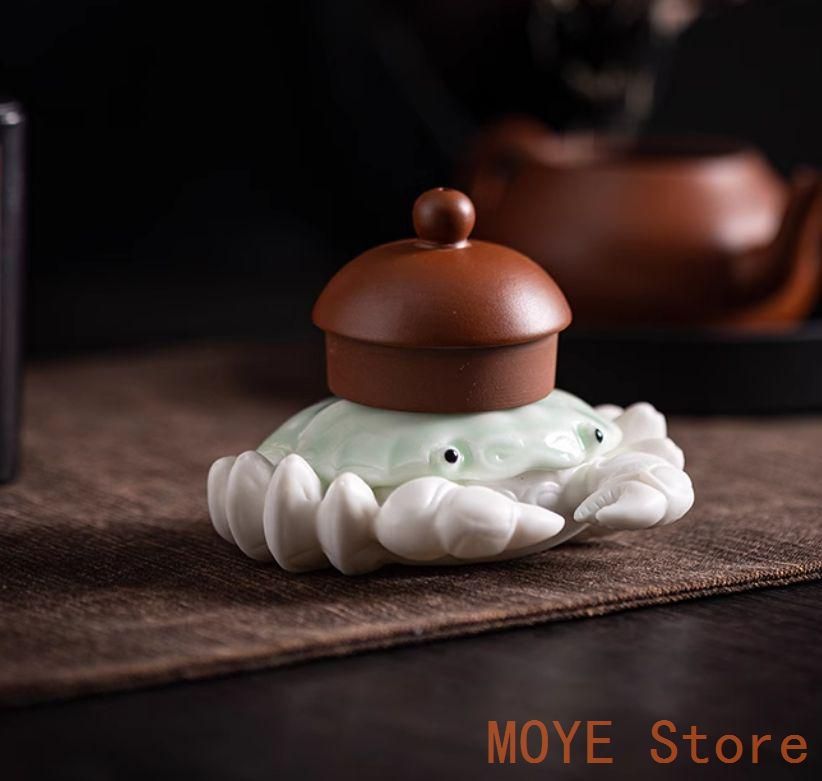 陶磁器 八方来財蟹 茶道茶寵 蓋置 書斎 文鎮 盆栽造景 装飾