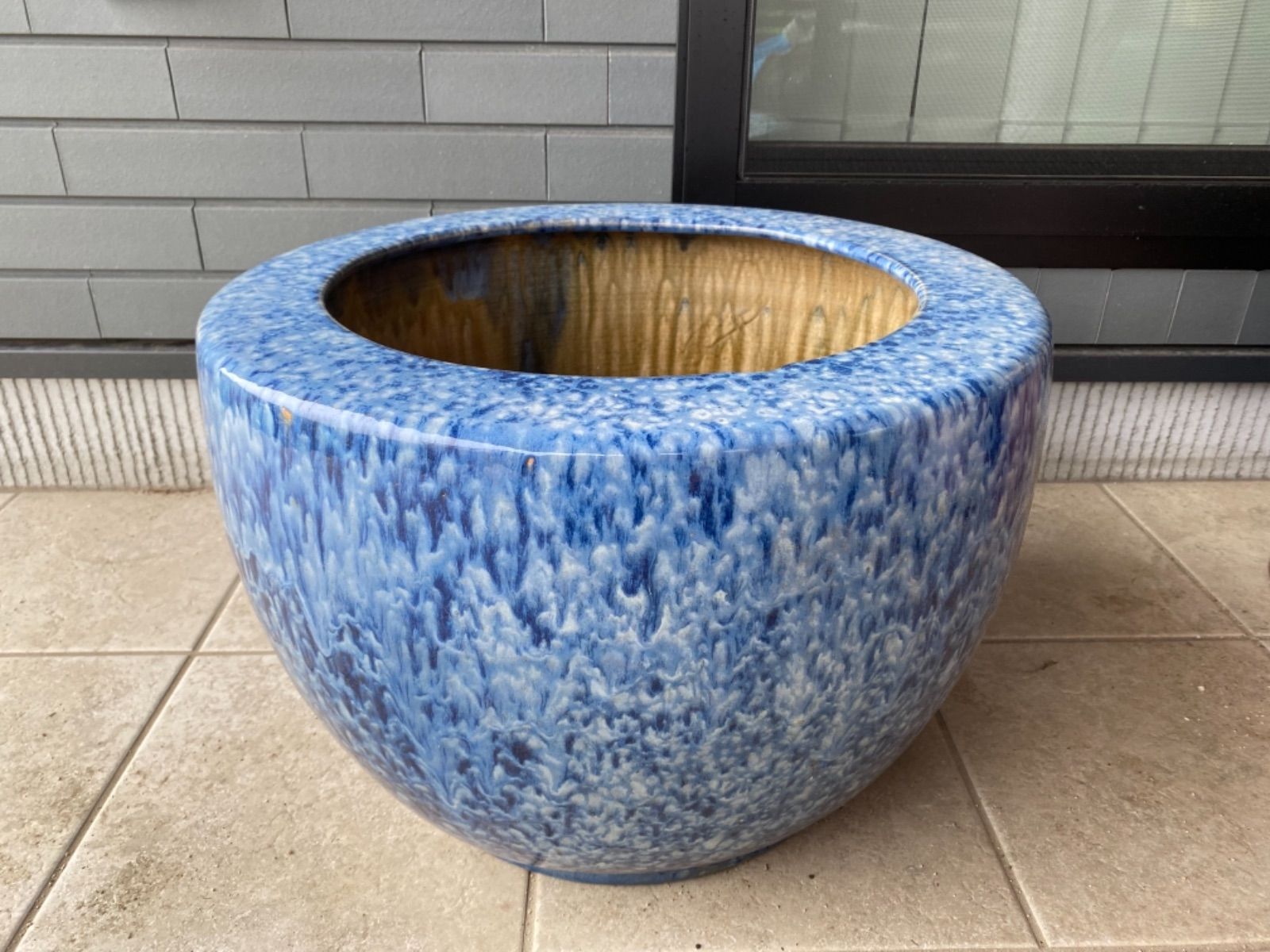火鉢 水瓶 青 瓶 かめ 水鉢 睡蓮鉢 メダカ鉢 陶器 インテリア 日本庭園 