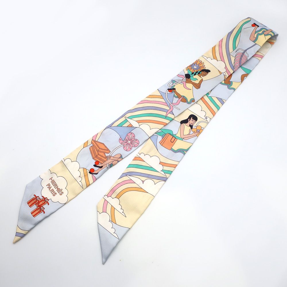 天白】HERMES エルメス ツイリー 空飛ぶカレ CARRES VOLANTS クリーム