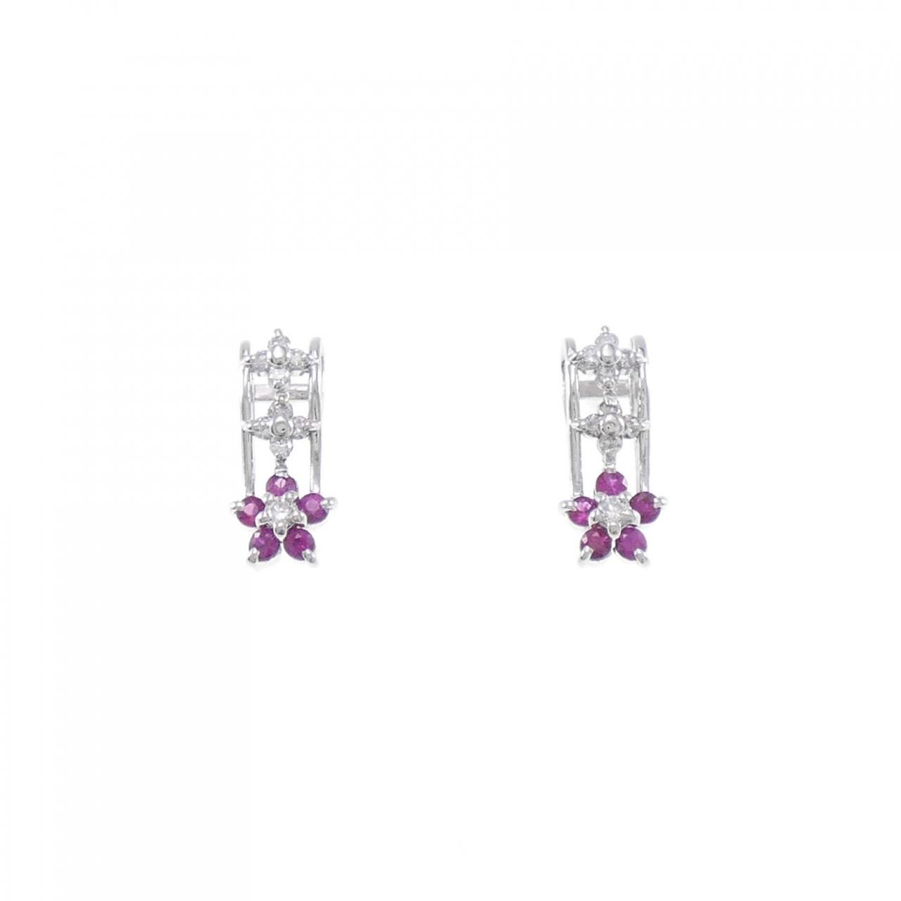 K18WG花モチーフ K18WGサファイアダイヤモンドピアス フラワーモチーフ