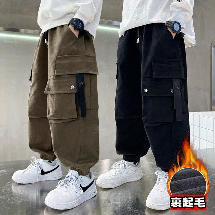 子供服 男の子 ロングパンツ カーゴパンツ ジュニア 長ズボン ボトムス 裹起毛 ゆったり シンプル ウエストゴム 無地 スポーツ ゆったり ボトムス 普段着 カジュアル 120-160cm 9OIz369