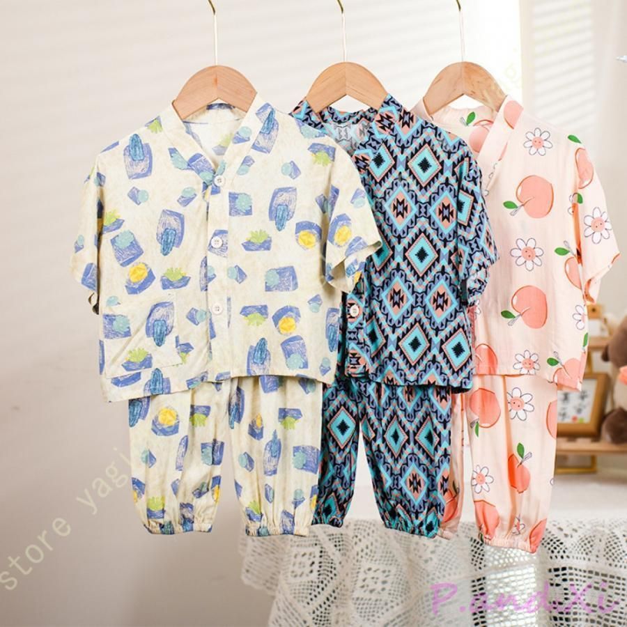 女の子 半袖 パジャマ セットアップ ガールズ ルームウェア トップス+パンツ 上下２点セット 女児 ナイトウェア 子供服 キッズホームウェア お姫系 部屋着 綿